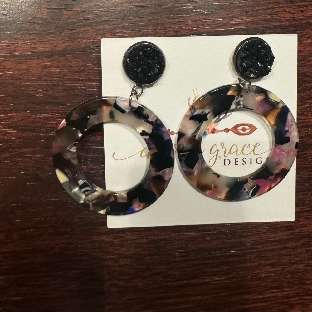 - Multicolor circle earrings with black stud NWT